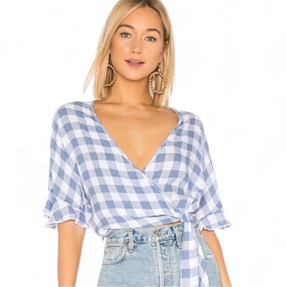 Rails Athena Periwinkle Blue/White Tie Waist Top Linen Blend Size XS Retail $148